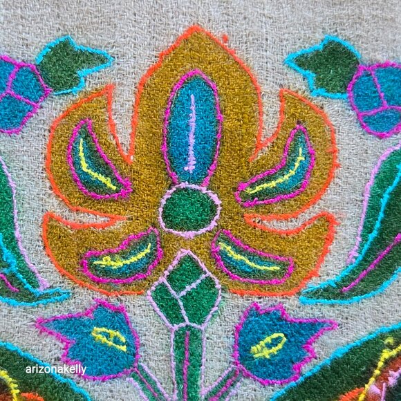 Embroidered Cashmere Scarf Boho Earthy Artisan - Picture 9 of 14